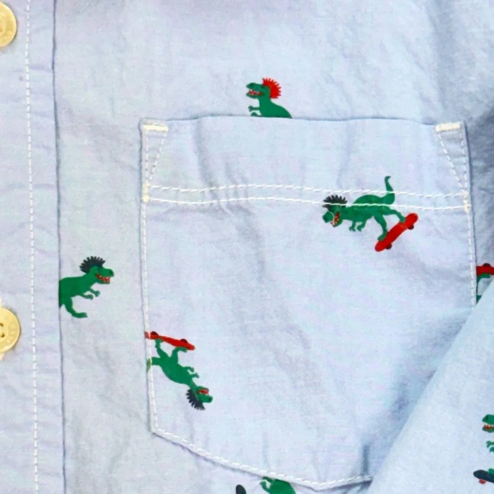 OshKosh Button Down Shirt Kids‎ Size 8 Blue Dinosaur Skateboard Long Sleeve